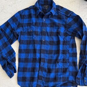 J. Crew Men's Blue and Black Checkered Shirt